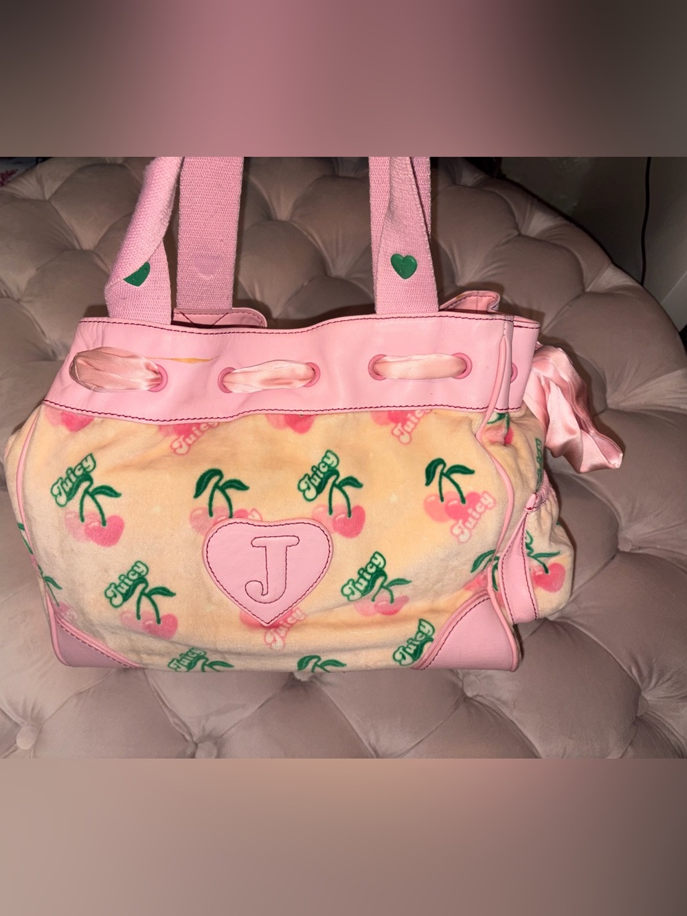 Juicy Couture Pink and Cream Cherry Logo Satchel